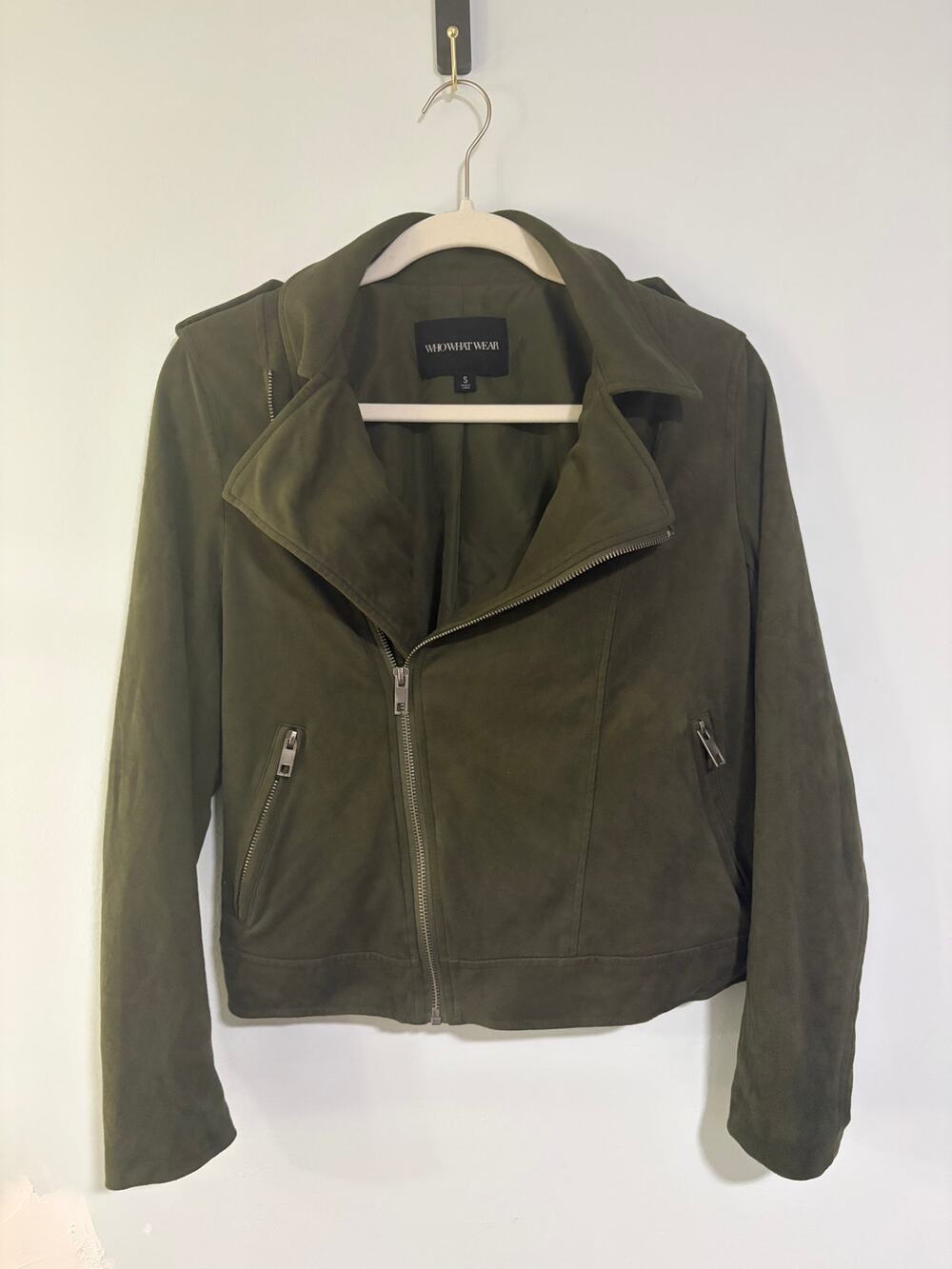 Who What Wear Olive Green Faux Suede Moto Jacket Women's Small